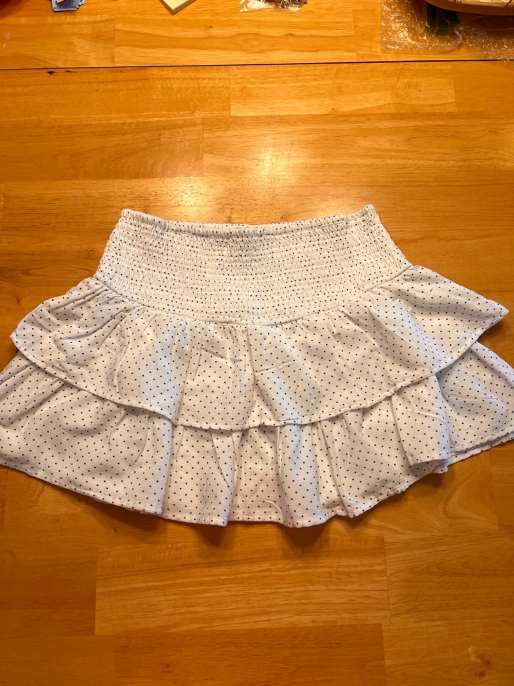 White Polka Dot Tiered Ruffle Skirt